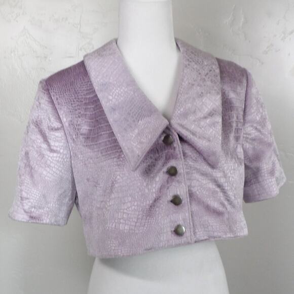 Lavendar Crop Blazer Velvet Button up‎ Faux Crocodile Reptile Embossed Texture - Picture 1 of 8